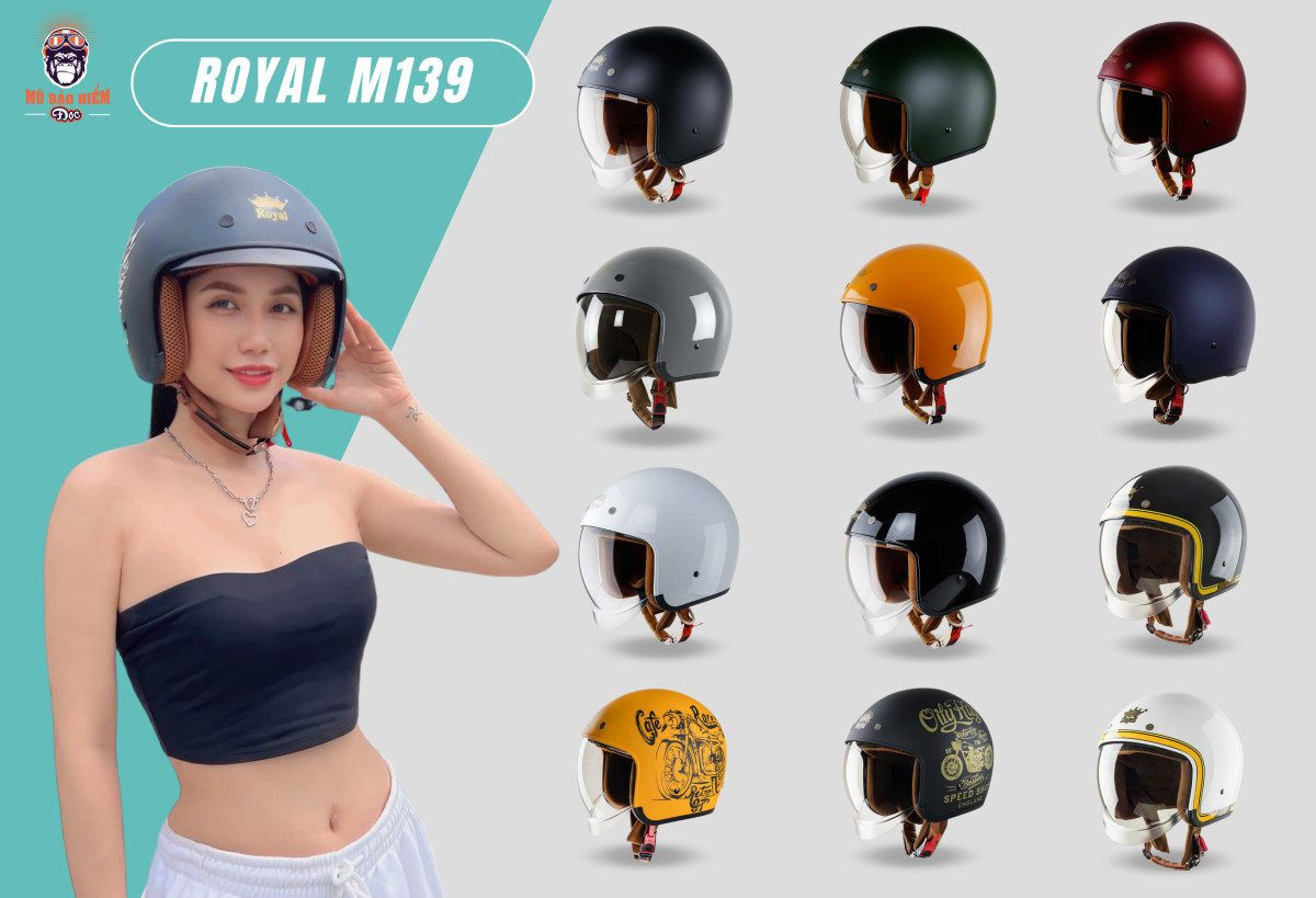 mu bao hiem 3 4 kinh an nhieu mau royal m139