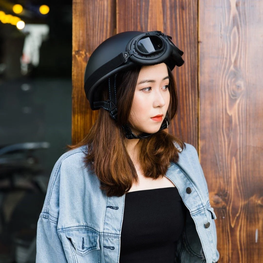Mũ Bảo Hiểm Nửa Đầu Kính Phi Công HRA - Đen Nhám