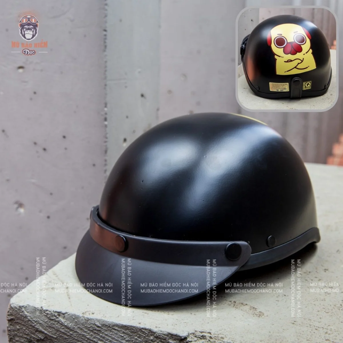 Mũ Bảo Hiểm Nửa Đầu Kính Phi Công HR1 - Chó Pug - Hình ảnh 3