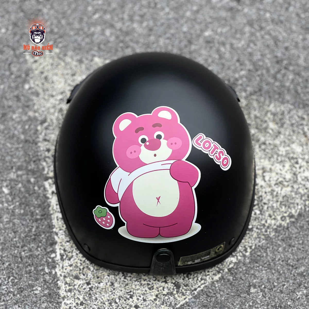 Mũ Bảo Hiểm Nửa Đầu Kính Phi Công HR1 Cute - Gấu Dâu - Hình ảnh 3