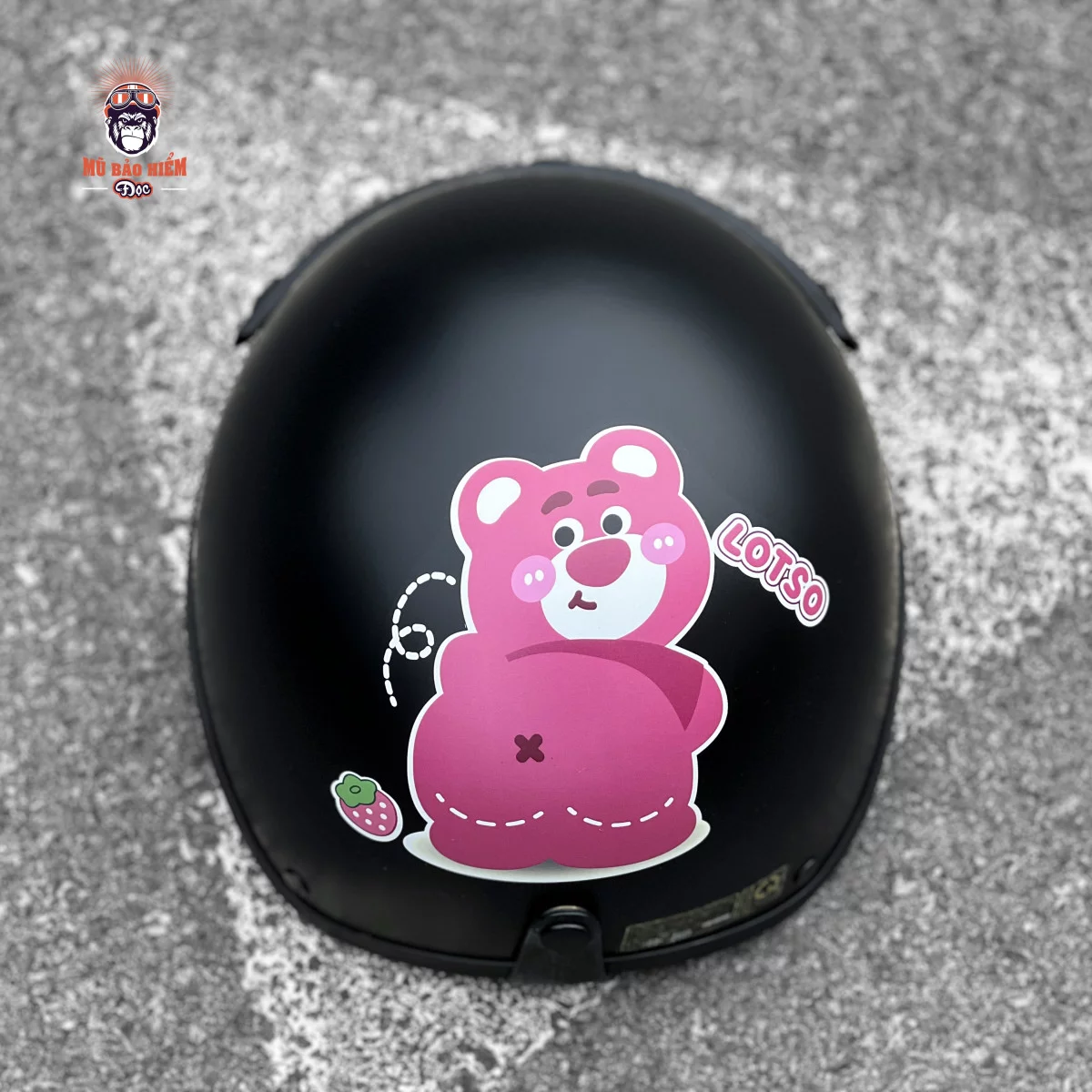 Mũ Bảo Hiểm Nửa Đầu Kính Phi Công HR1 Cute - Gấu Dâu - Hình ảnh 4