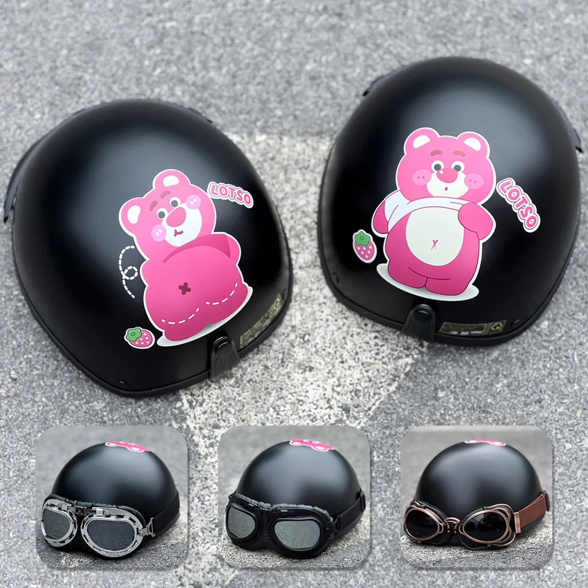 Mũ Bảo Hiểm Nửa Đầu Kính Phi Công HR1 Cute - Gấu Dâu