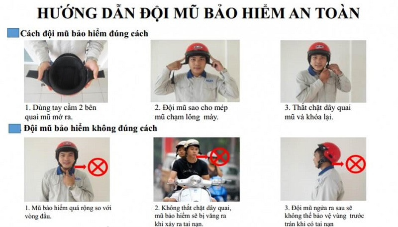 Các bước đội mũ bảo hiểm đúng cách